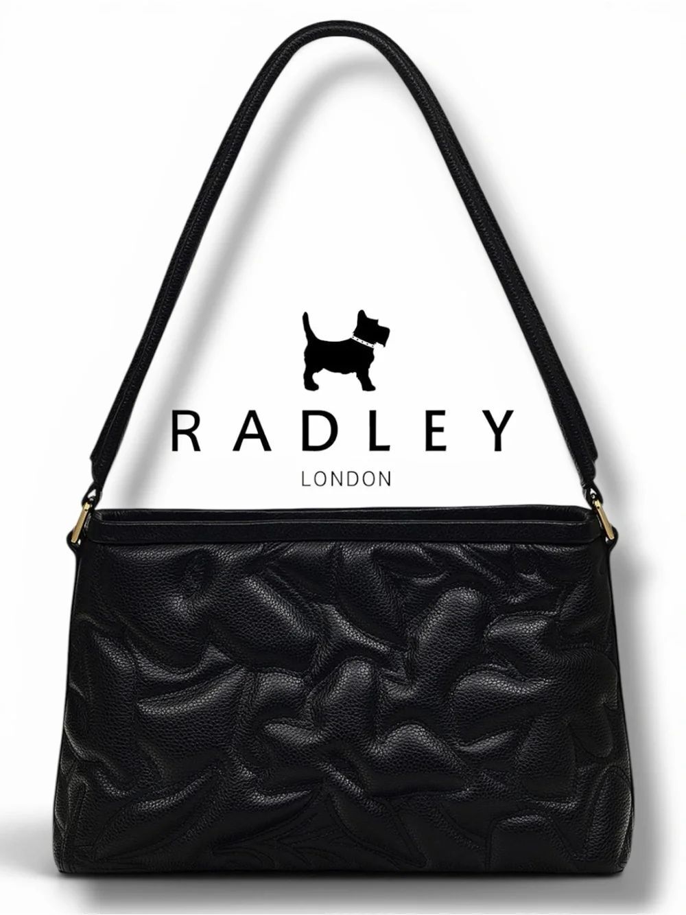 RADLEY LONDON Floral Street Medium Black Textured Leather Shoulder Bag